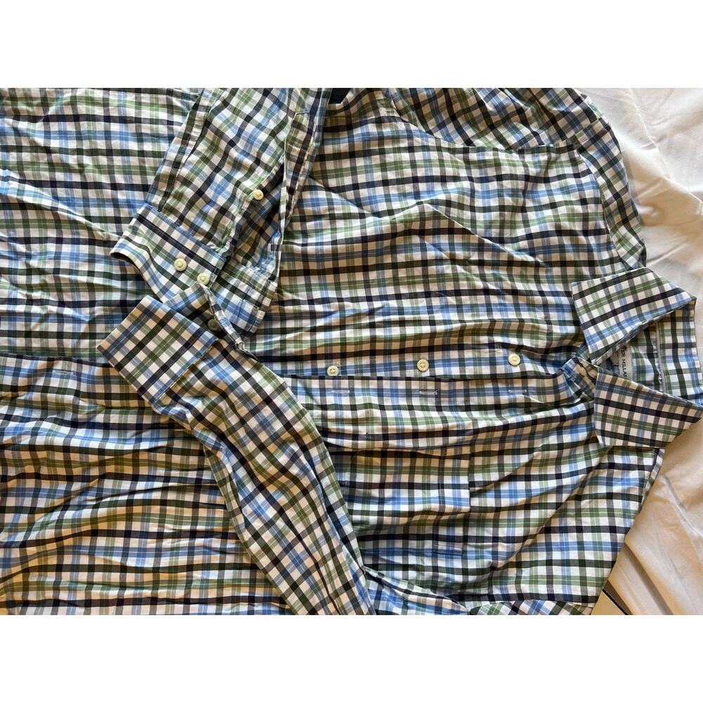 Peter Millar Men’s Button Down Shirt Large Blue Green Check Long Sleeve Casual